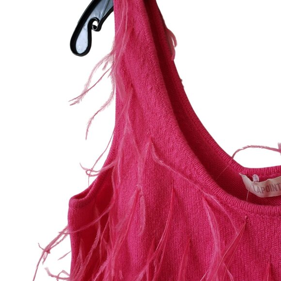 NEW Lapointe Cashmere Ostrich Feather Embroidered Crop Top Hot Pink Boho Chic - Picture 10 of 11